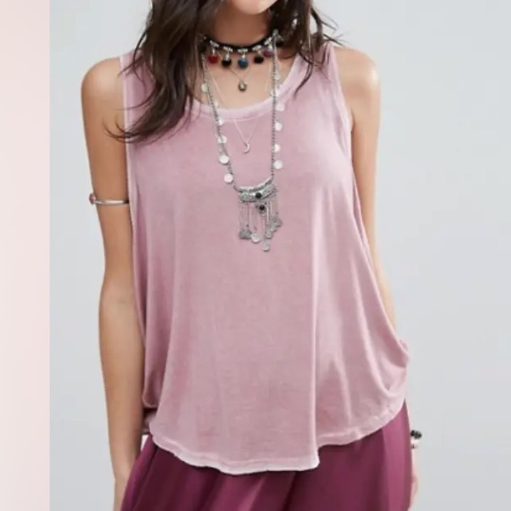 Free People Berry Pink Sleeveless Dropped Armhole Little Rock Tank Top